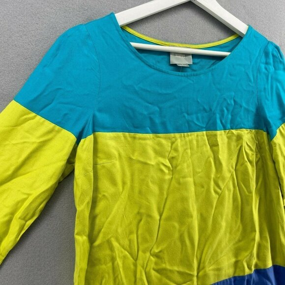 Maeve 100% Rayon Colorblock Shift Dress Womens 8 Motif Anthro Gogo 70s Retro - Picture 5 of 11